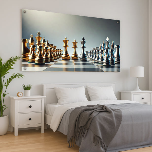 לוח שחמט זהב וכסף – תמונות זכוכית
