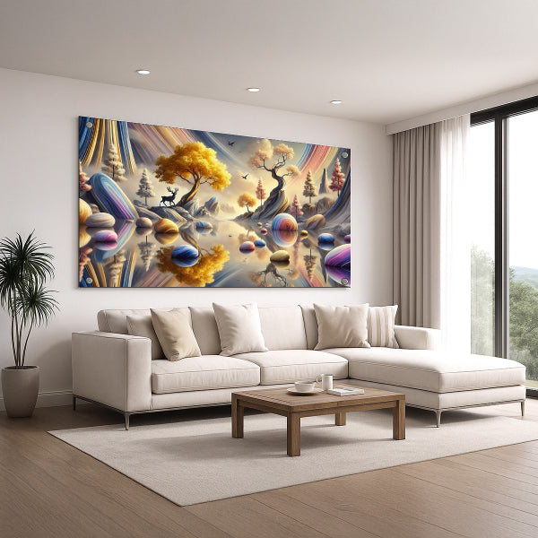 איילים בנוף צבעוני – תמונות זכוכית