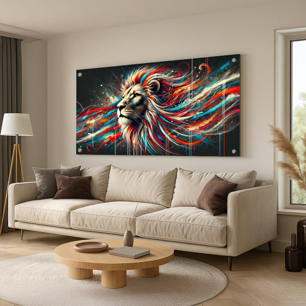 אריה צבעוני מרהיב על זכוכית – תמונות לבית