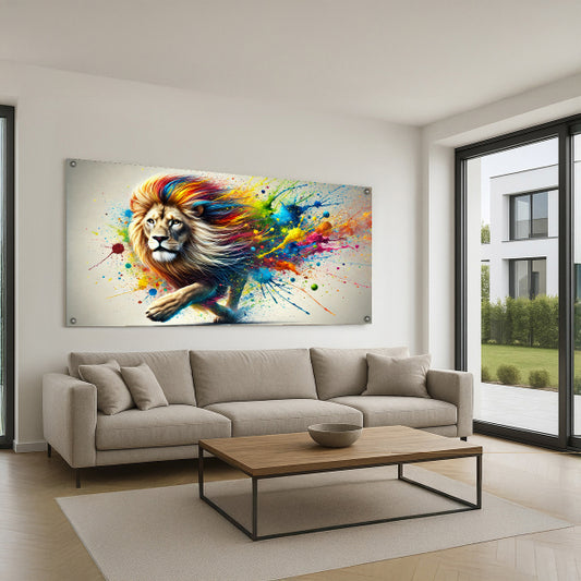 האריה המתפרץ בצבע - תמונות זכוכית לסלון