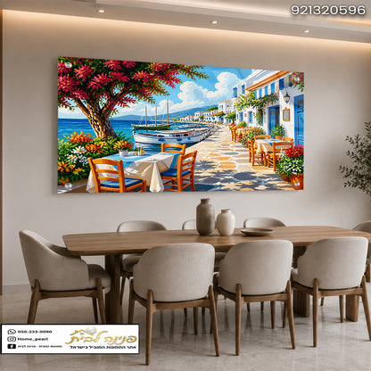 תמונה צבעונית של נוף ימי בחדר אוכל