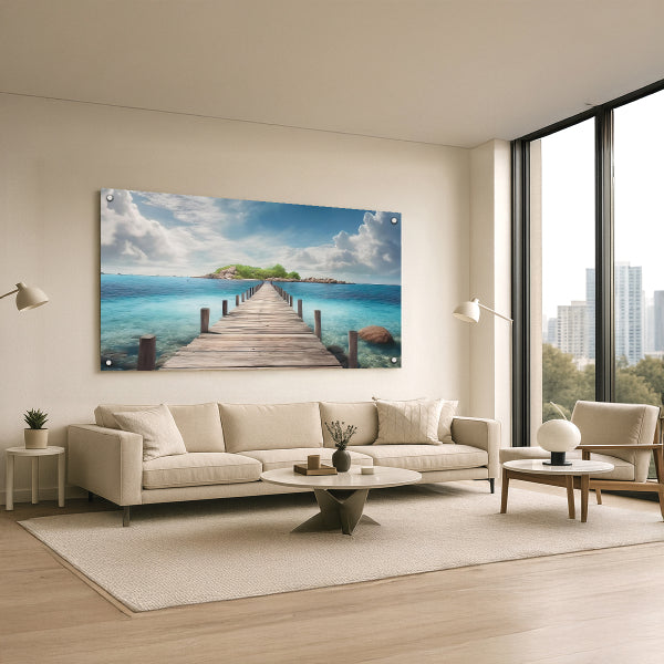 תמונות נוי - מזח עץ ארוך אל הים הטורקיז והשמיים הבהירים