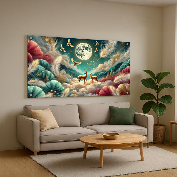 איילים בעננים לאור ירח – תמונות זכוכית