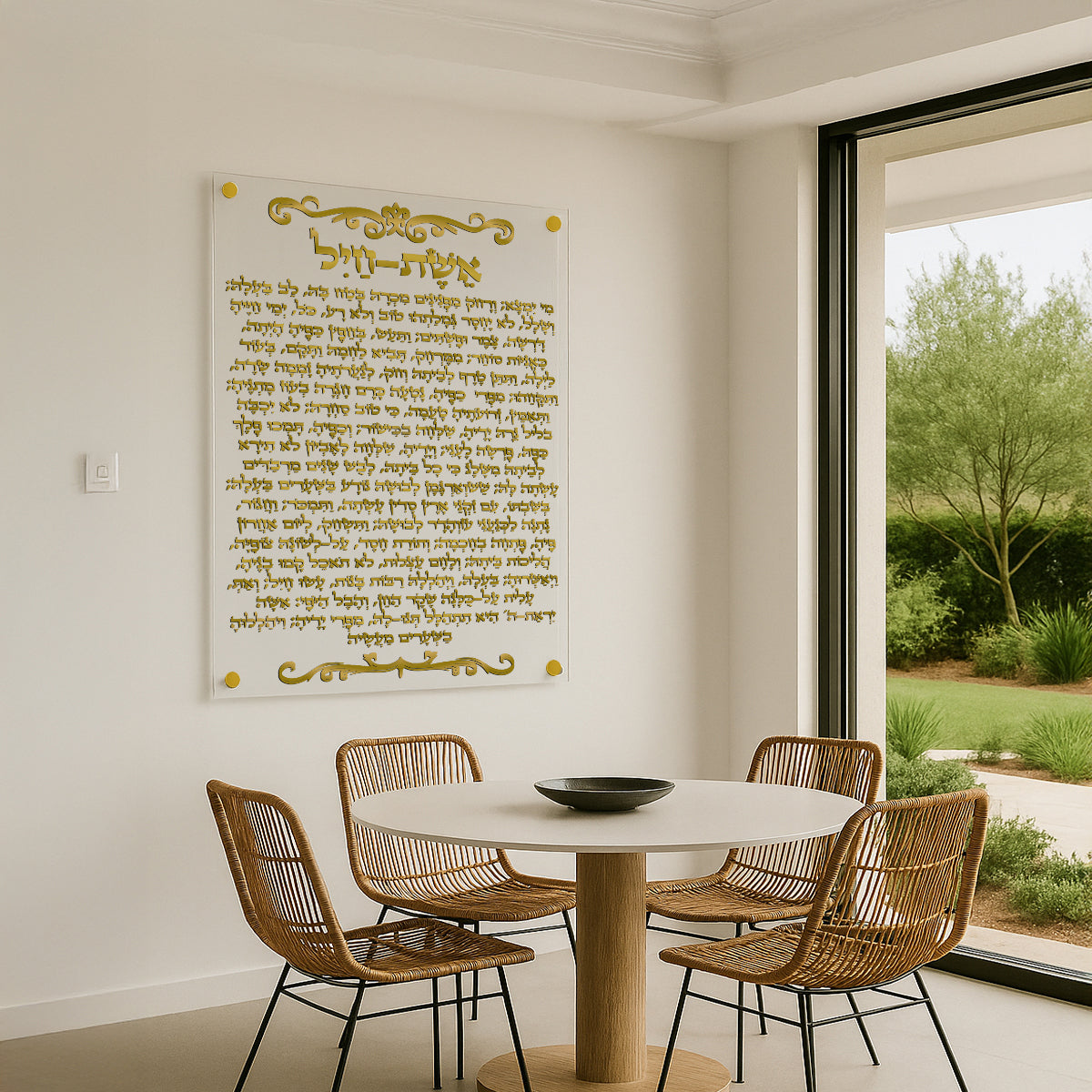 אשת חיל זהב על רקע לבן – תמונות זכוכית