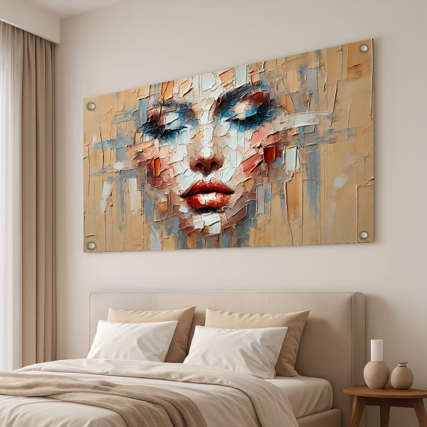 דיוקן נשי בצבעי בז’ וכחול – תמונות לבית