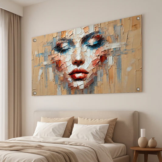 דיוקן נשי בצבעי בז’ וכחול – תמונות לבית