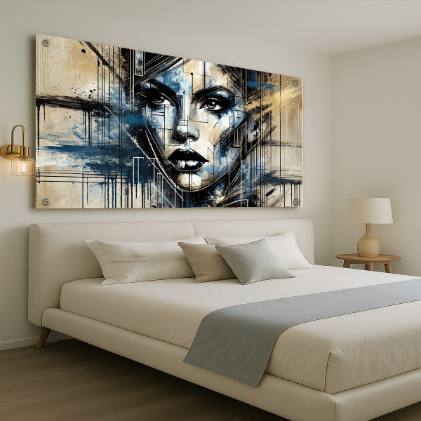 דיוקן נשי כחול וזהב – תמונות זכוכית