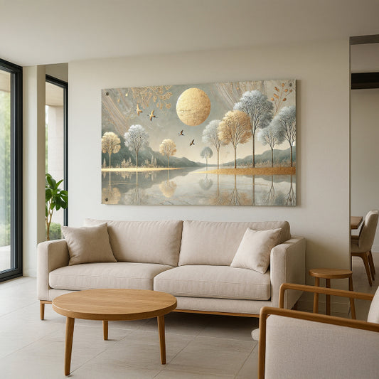 תמונות זכוכית מעוצבות – יער מוזהב ושליו לעיצוב הבית