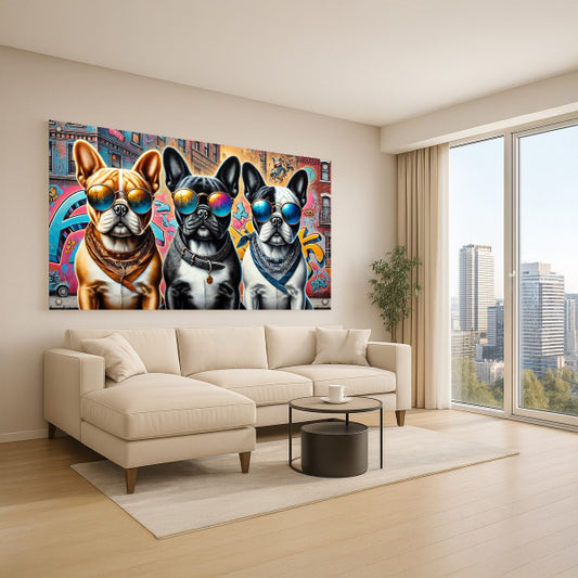 כלבי בולדוג עם משקפי שמש צבעוניים - תמונות לבית