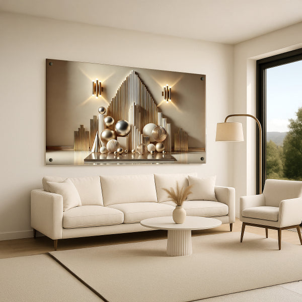 עיצוב גאומטרי זהוב על זכוכית