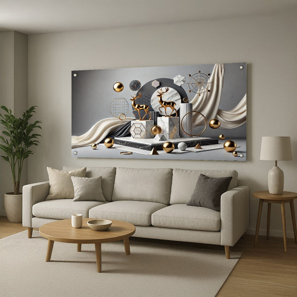 איילים בזהב גיאומטרי – תמונות זכוכית