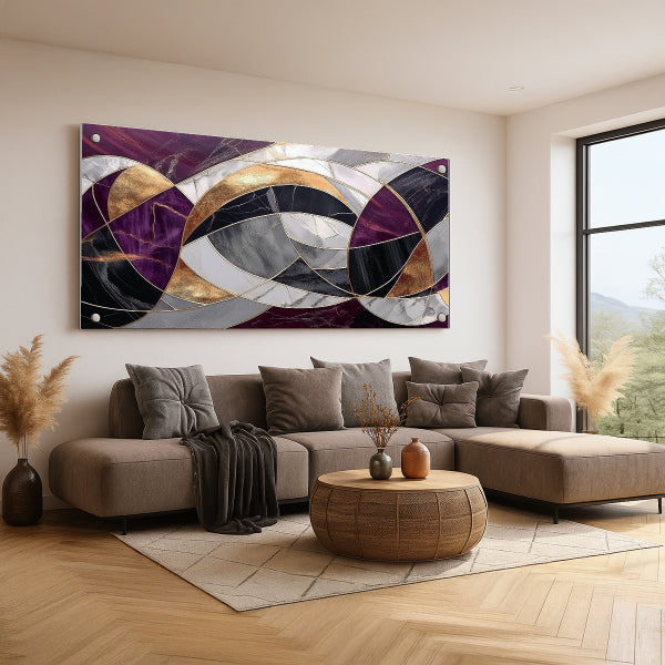 תמונת זכוכית גיאומטרית סגול זהב