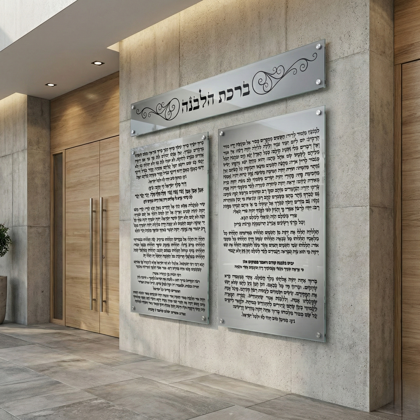 תמונות זכוכית - ברכת הלבנה אלגנטית בכסף עם עיטורי סלסול שחור תמונות זכוכית לסלון תמונות לבית תמונות קיר הדפסה על זכוכית