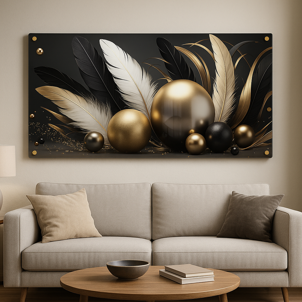 נוצות שחור וזהב – תמונות לסלון
