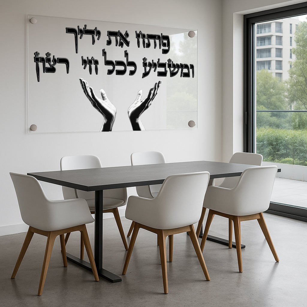 תמונת זכוכית פותח את ידיך בעיצוב שחור לבן אומנותי עם ידיים פתוחות