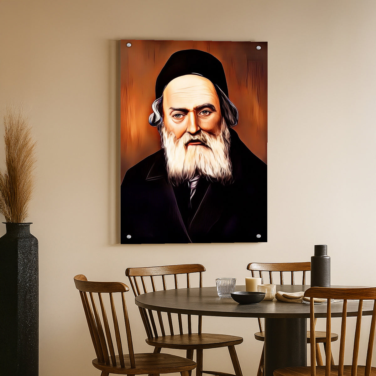 החפץ חיים על רקע נחושת – הדפסה על זכוכית