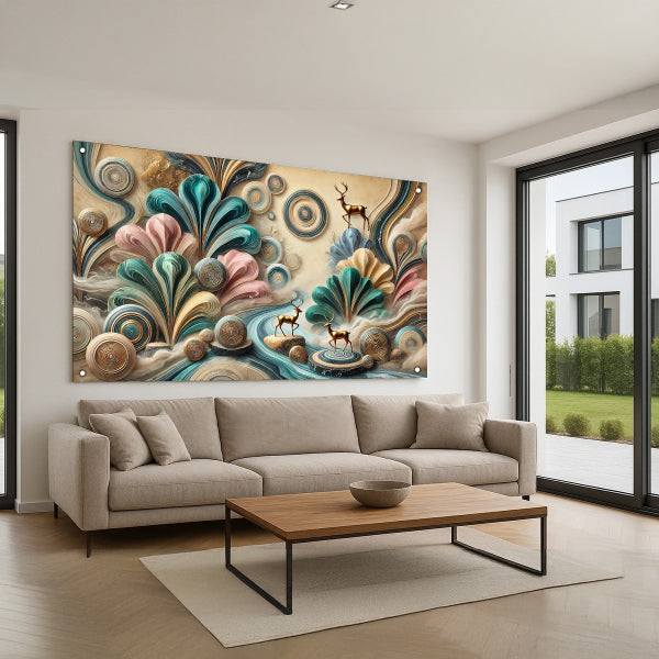 איילים בנוף צבעוני אמנותי – תמונות זכוכית