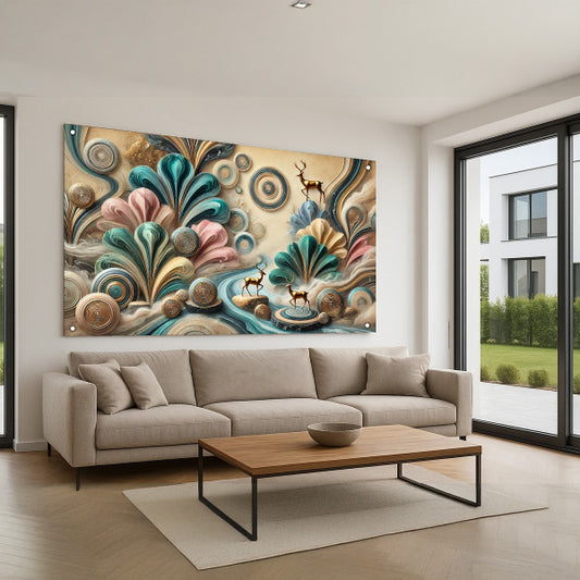 איילים בנוף צבעוני אמנותי – תמונות זכוכית