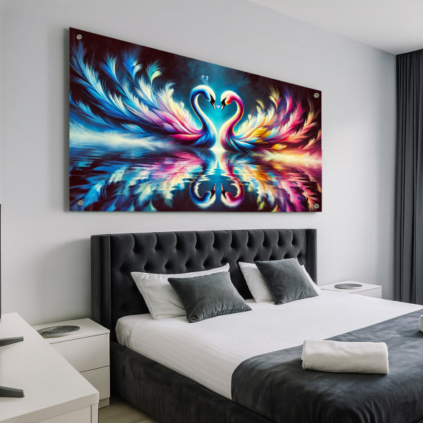 ברבורים צבעוניים באגם – תמונות זכוכית