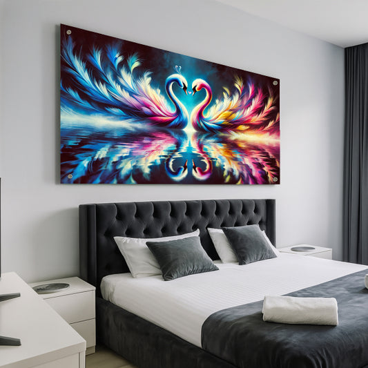 ברבורים צבעוניים באגם – תמונות זכוכית