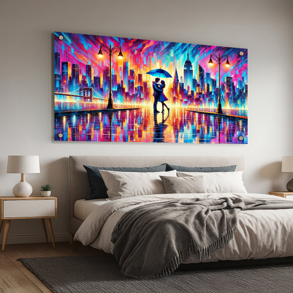 תמונת זכוכית זוג בעיר צבעונית