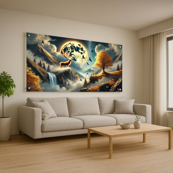 תמונת זכוכית אייל מול ירח מוזהב