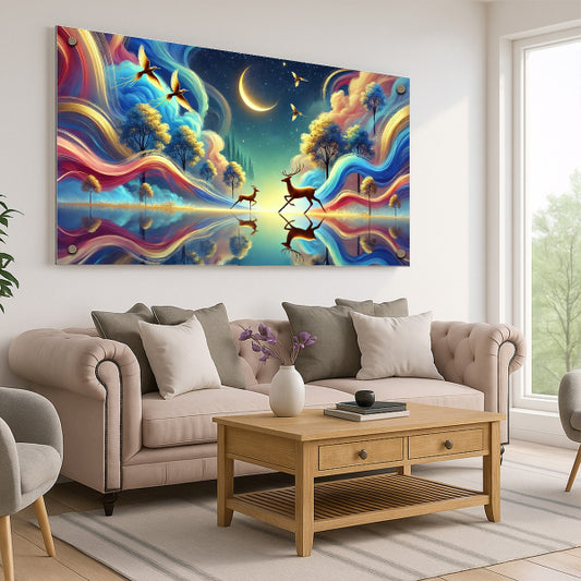 תמונות זכוכית איילים בליל קסום תחת ירח