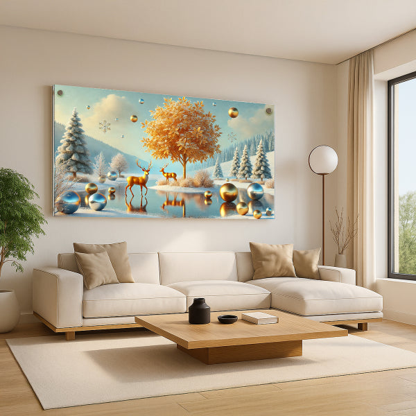 הדפסה על זכוכית איילים בשלג