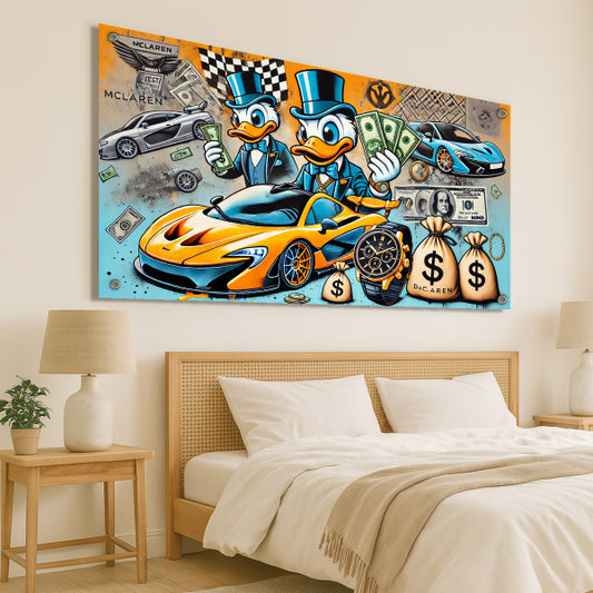 דונלד דאק ומכונית יוקרה – תמונות זכוכית