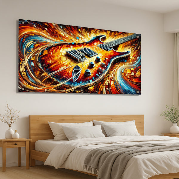 תמונת גיטרה בוערת בצבעים חיים