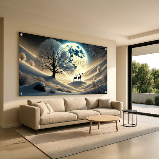 תמונות זכוכית ירח מלא איילים בשלג