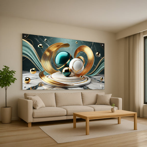 זרימת זהב וטורקיז מודרנית – תמונות זכוכית