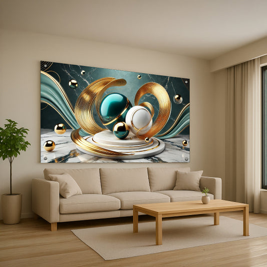 זרימת זהב וטורקיז מודרנית – תמונות זכוכית
