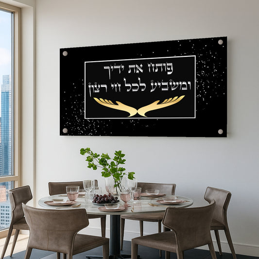 ברכת פותח את ידיך בלבן וזהב – תמונות זכוכית