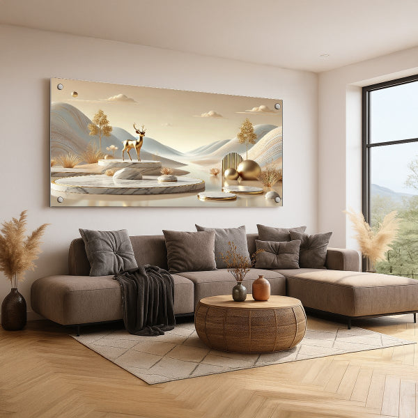 תמונות זכוכית אייל זהוב ונוף בז