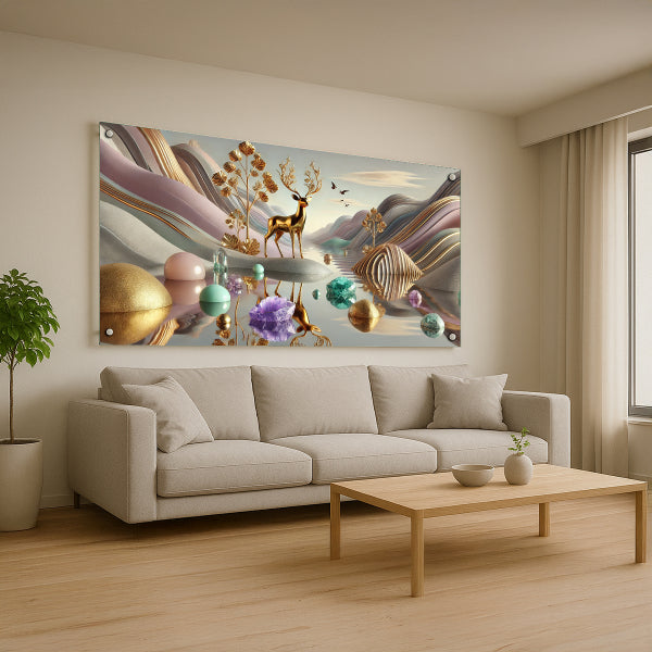 תמונות זכוכית אייל זהוב באגם צבעוני