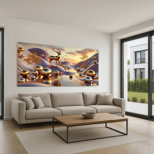 תמונות זכוכית אייל זהוב בנוף הרים רך