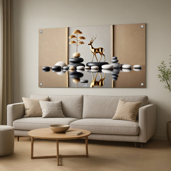 תמונות זכוכית אייל זהוב בין אבנים ואיזון מושלם