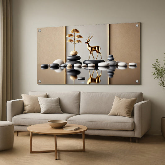 תמונות זכוכית אייל זהוב בין אבנים ואיזון מושלם