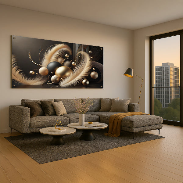 תמונת זכוכית נוצות זהב על שחור