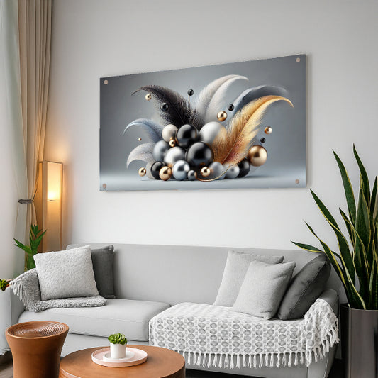 הדפסה על זכוכית נוצות זהב שחור