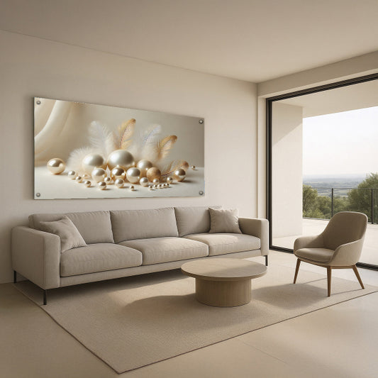 תמונת זכוכית כדורי זהב ונוצות