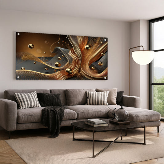 הדפסה על זכוכית בגווני זהב שחור