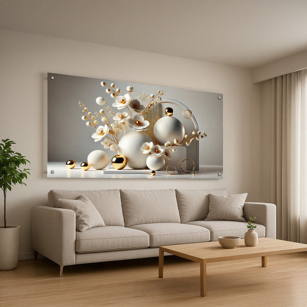 תמונת זכוכית כדורי פרחים זהב