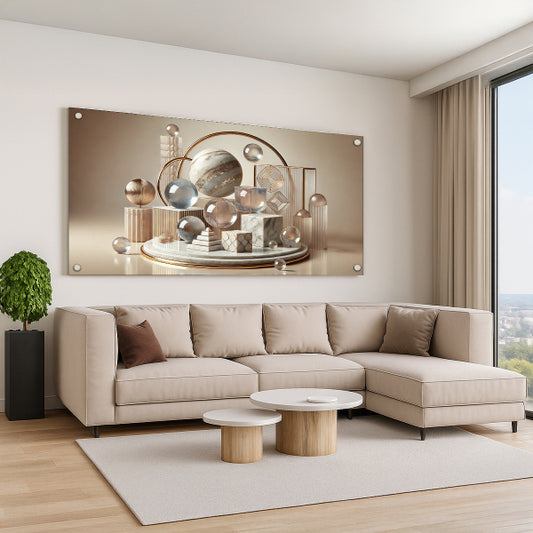 תמונת זכוכית גאומטרית מוזהבת לסלון