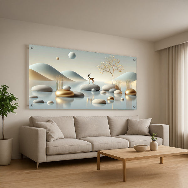 נוף זהוב רגוע עם אייל – תמונות זכוכית