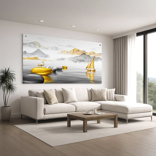 תמונת זכוכית נוף זהוב עם מפרשית