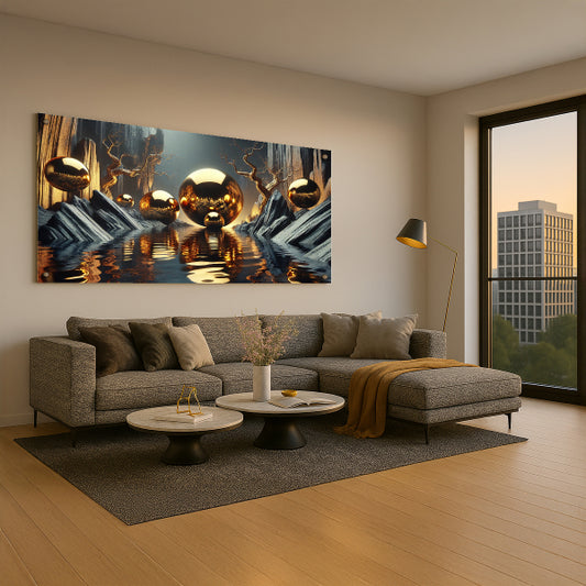 כדורי זהב משתקפים במים – תמונות זכוכית