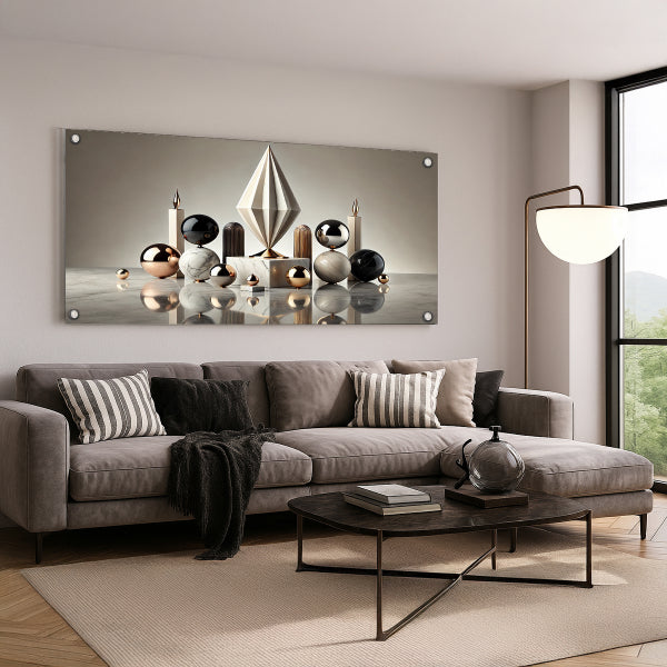 תמונת זכוכית פירמידת זהב ופנינים