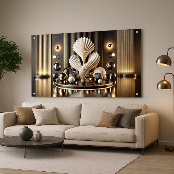 תמונת זכוכית זהב ועלי קונכייה